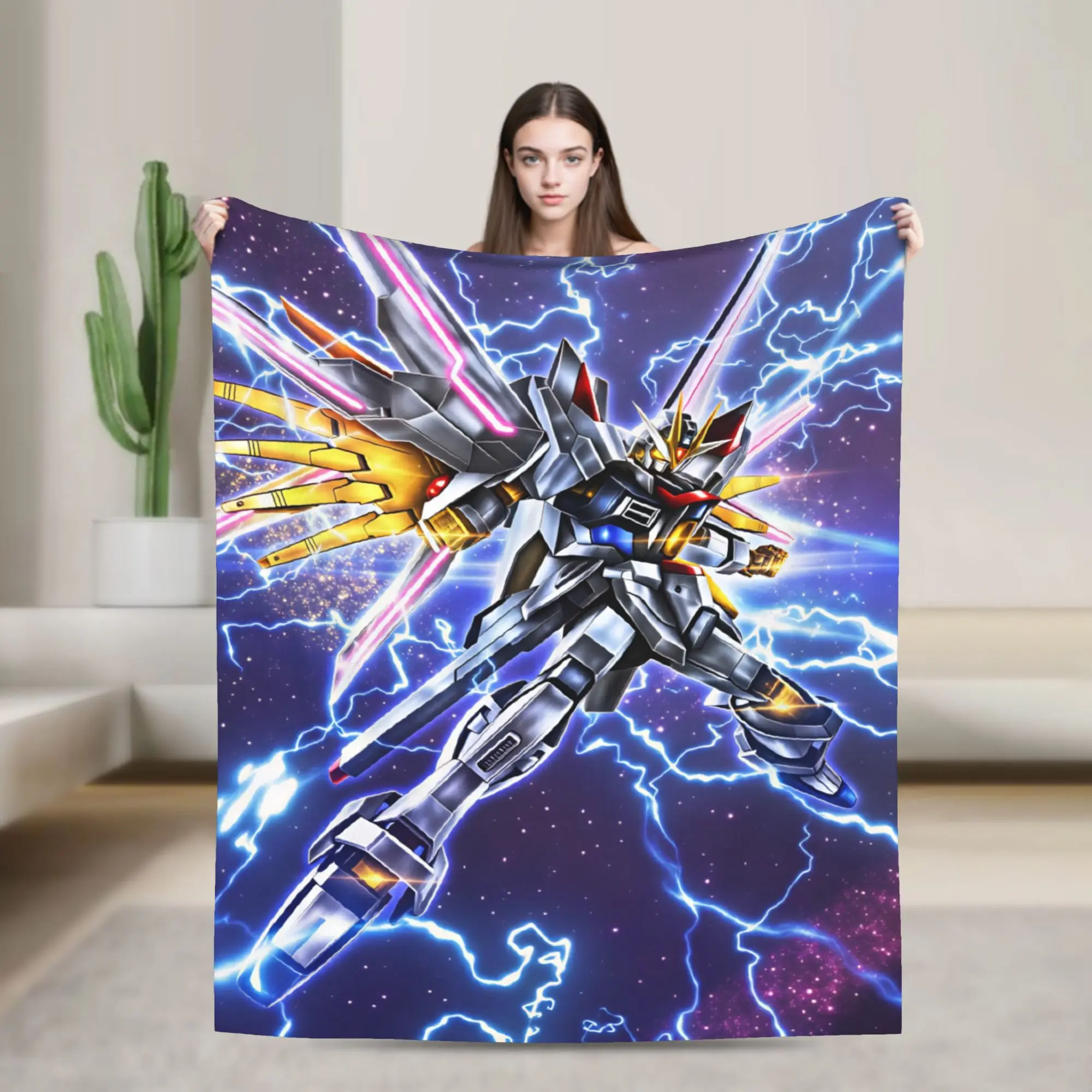 Mobile Suit Gundam Flannel Blanket  Soft Bedding Throws for Living Room Decorative Fluffy Bedspread Sofa Bed Cover