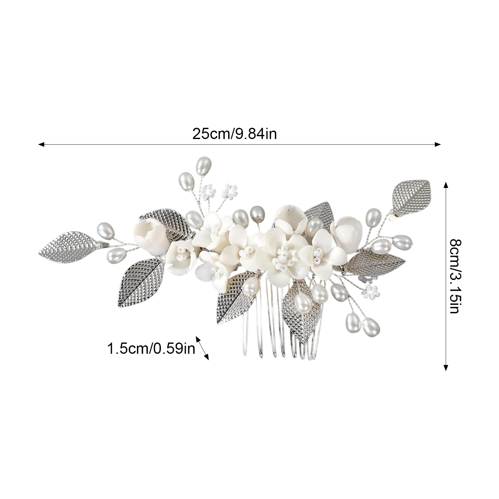 أنيقة زهرة بيضاء أمشاط الشعر الذهب/الفضة اللون سبائك ورقة دبابيس الشعر اللؤلؤ الاصطناعي العصابات الشعر العروس الزفاف الشعر مجوهرات #6