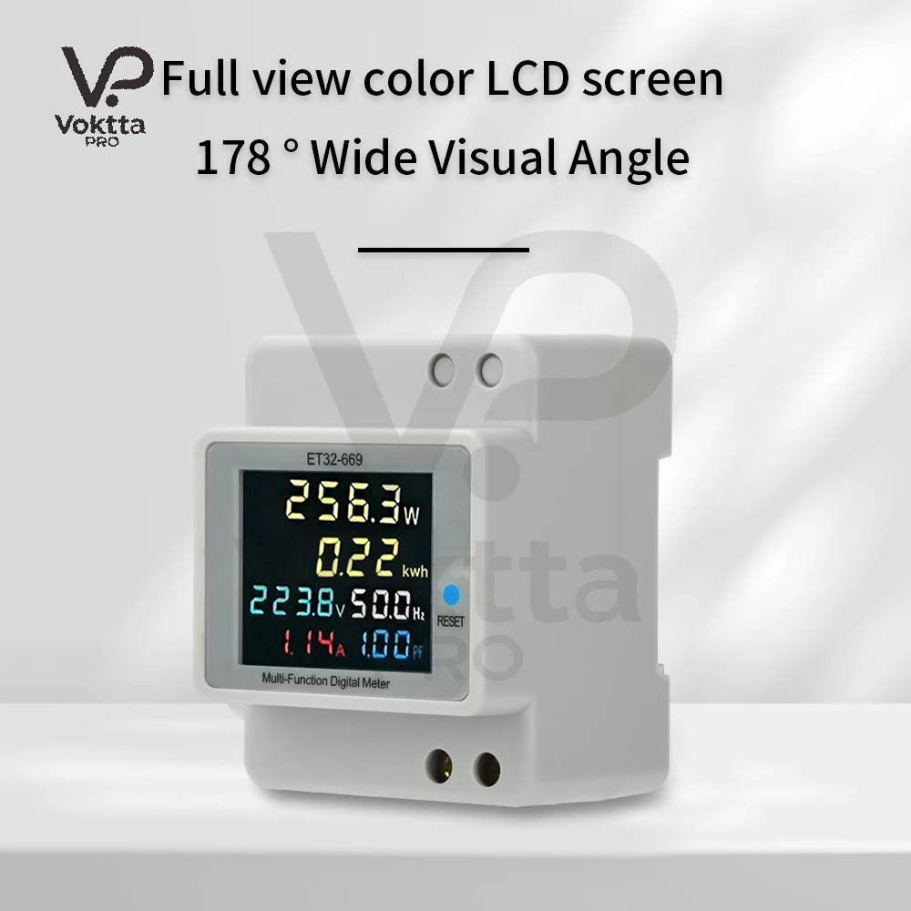 ET32-669 DIN-Rail Mounted Digital Multi Function Single-Phase Energy Meter Voltage/Current Power Meter Frequency Factor Tester