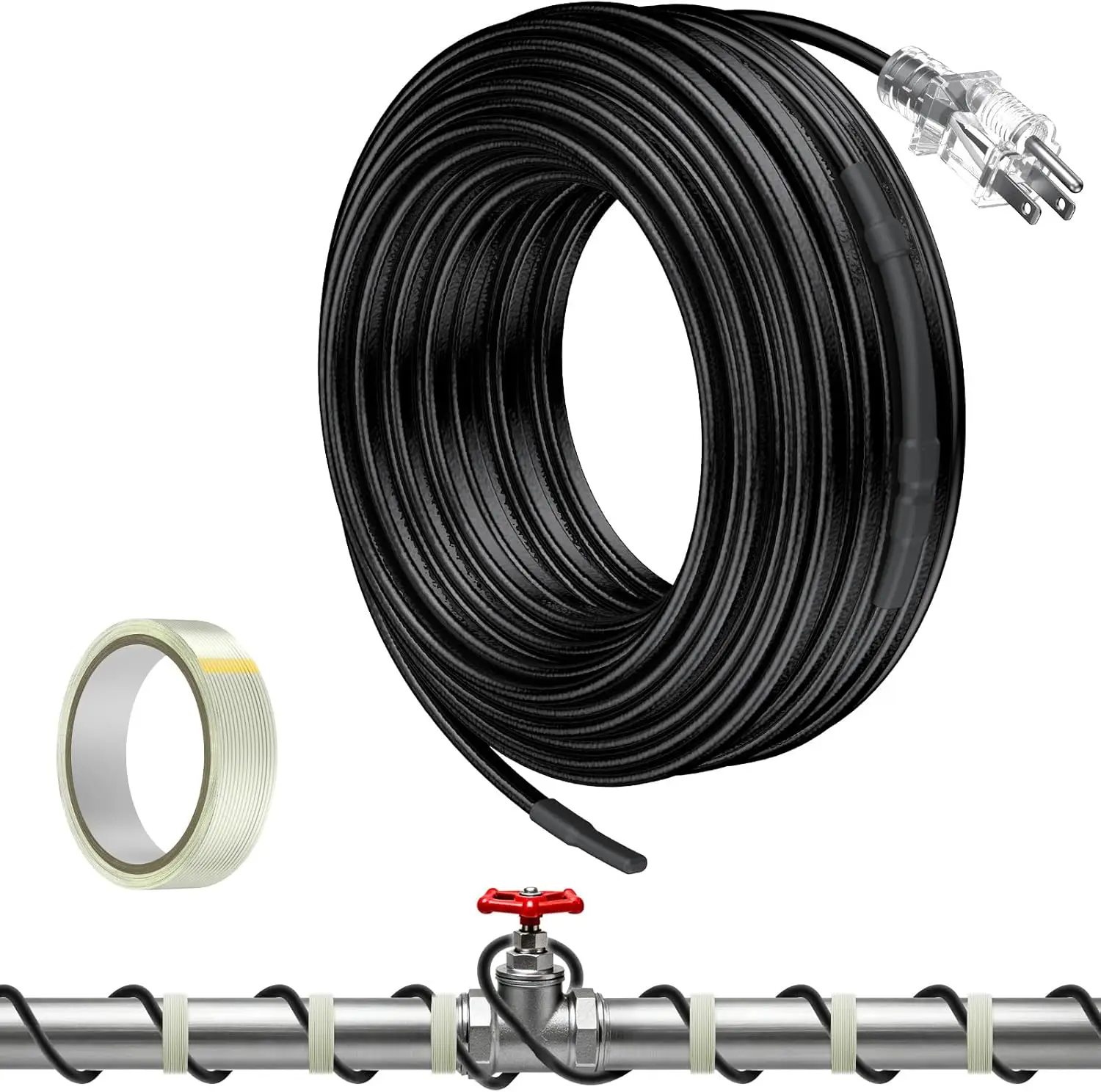 

25 ft Heat Tape for Water Pipes, Pipe Heating Cable 8 W/ft 120 V, Self-Regulating Water Line Heat Tape Freeze Protection