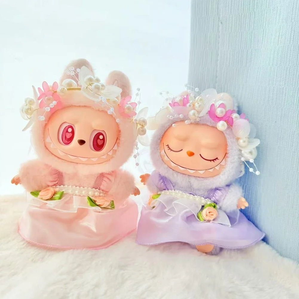 Mini Doll'S Clothes Outfit Accessories for Korea Kpop Exo 15-17cm Labubu V1 V2 Double Flower Strap Skirt Fairy Dress Clothing