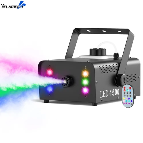 Yiflamefly 1500 ワットスモークマシン DJ ステージナイトクラブパーティーショーコンサートバー噴霧器効果 RGB 6 LED マルチカラーリモコン付き