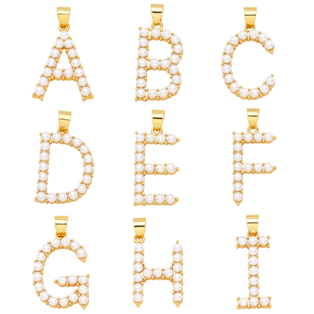 OCESRIO Big Pearl Letter Necklace Pendant Copper Gold Plated Initial  Alphabet Jewelry Making Supplies Wholesale pdta945