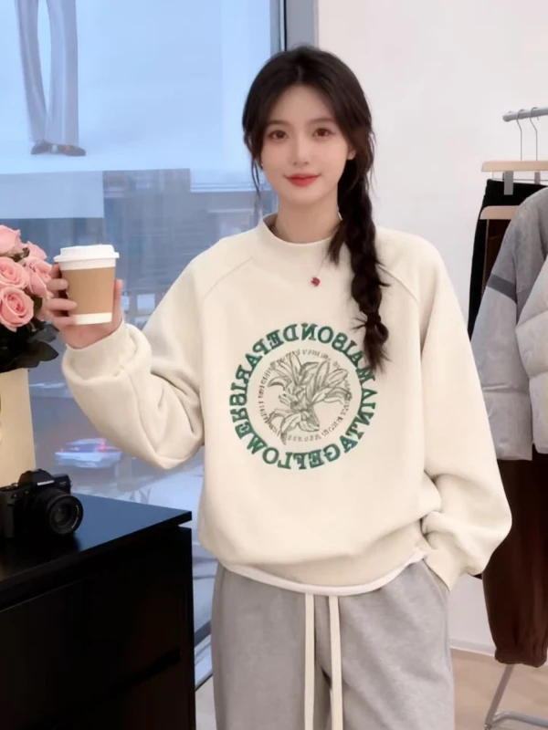 

American Sle Fce Lined Thiened Hoodie Women's Autumn Winter plus Size Loose Casual Top Printed Comfortable Long Sve