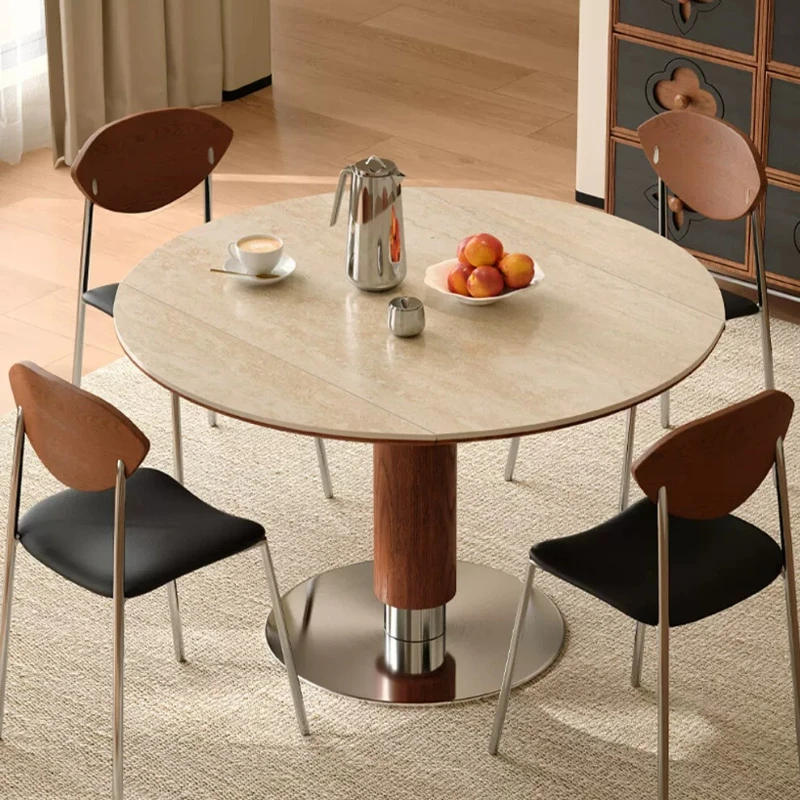 Home Medieval style solid wood dining table retractable folding rock slab tables pliante with 4 chairs sets kitcjen furniture
