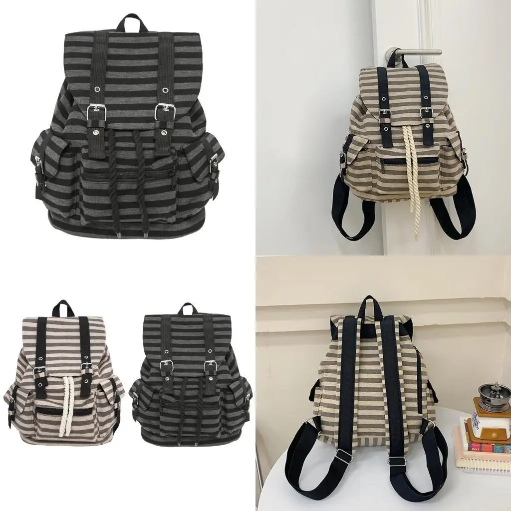 

X90D Casual Daypack 2025 Preppy Bag Stripes Printed Backpack for Travel Camping