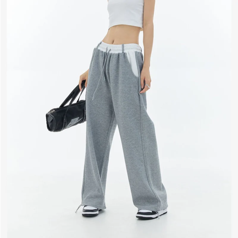 Harajuku Women High Waist Sweatpants American Style Patchwork Loose Wide Leg Pants Y2K Female Fashion Streetwear Trousers