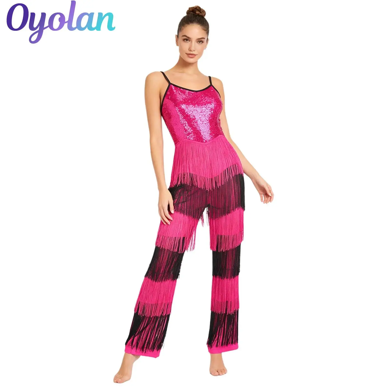 

Женский взрослый комбинезон-боди с бахромой и пайетками для джазовых и латиноамериканских танцев, сценических выступлений, дискотек, с невидимой молнией