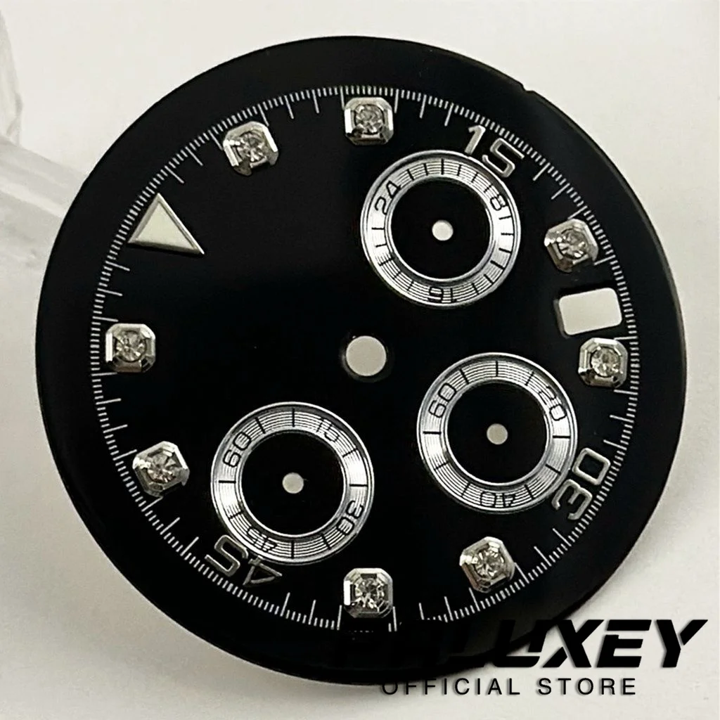 32.5mm Diamond Index Watch Dial 6 hands Green Luminous Dial for VK63 VK63A Quartz Movement Chronograph Indices Watch Accessories