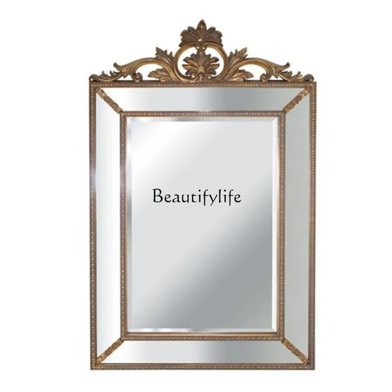 

European decorative mirror model room retro edge mirror carved light luxury washing table