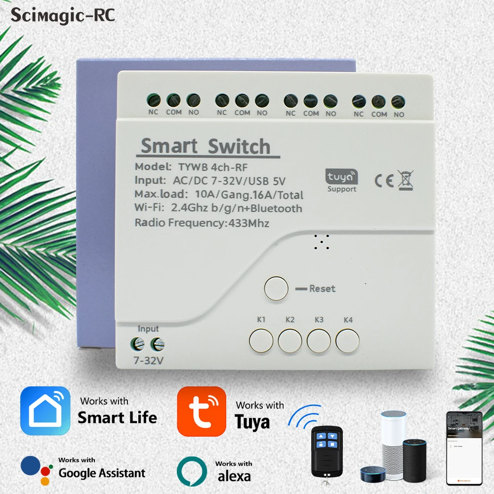 Tuya Smart WiFi 1/4 Channel Motor Switch Module 5V 12V 32V 220V RF 433 4CH Inching Relay Module Work With Alexa Google Home