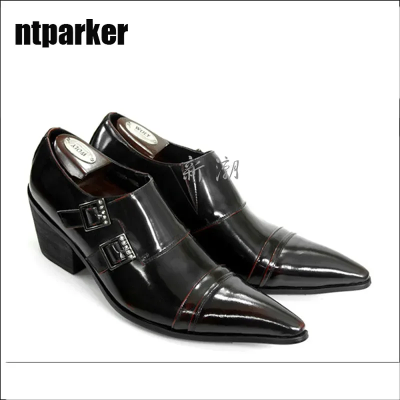 

ntparker Japanese Type Fashion Pointed Men Dress Shoes Wine Red/Black Height Increased Business Shoes, Big size EU38-46!