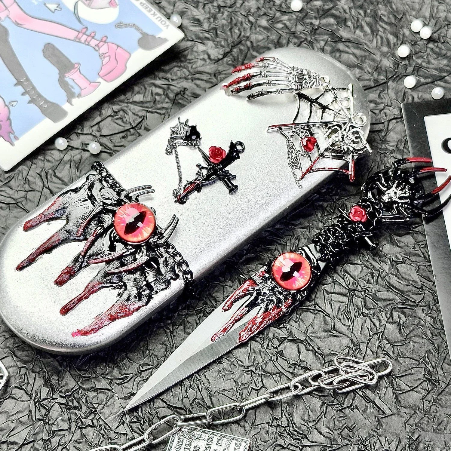 Bloodstained Spider Gothic Style Evil Eyes Kunai Knife Dart Manual Box Opener Vintage Gift Ornament Decoration Crafts