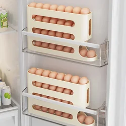 Estante de huevos de desplazamiento automático, caja de almacenamiento de huevos deslizante, tipo escalera de 4 pisos, dispensador de cesta de huevos de gran capacidad para Cocina