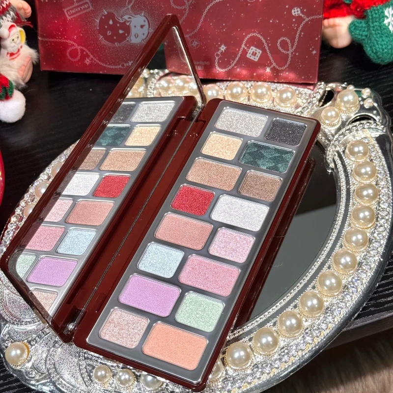 cheeryep-qianyan-16色アイシャドウパレット-クリスマススター-スノーシャイン-ゴージャスグリッター-レッドグリーン-ホリデー-長持ちメイク