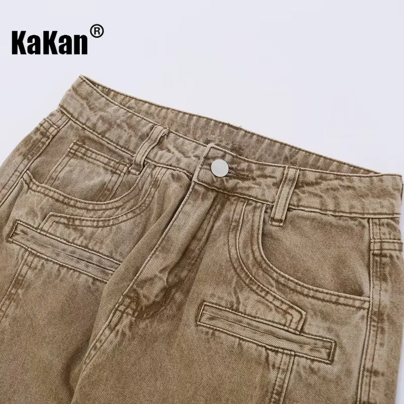 Kakan - Nuovi jeans da uomo europei e americani con cerniera High Street, jeans multitasche larghi vintage divisi K27