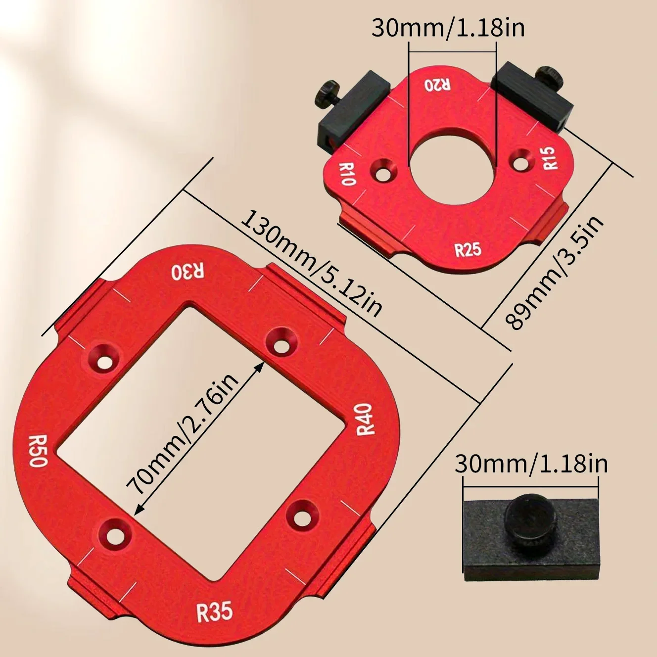 مجموعة قوالب نصف قطر الزاوية المستديرة من الألومنيوم - مساعدة طاولة التوجيه لأعمال النجارة، أداة تساعد على قطع القوس مع مشبك قابل للإزالة، مقاسات R10-R50