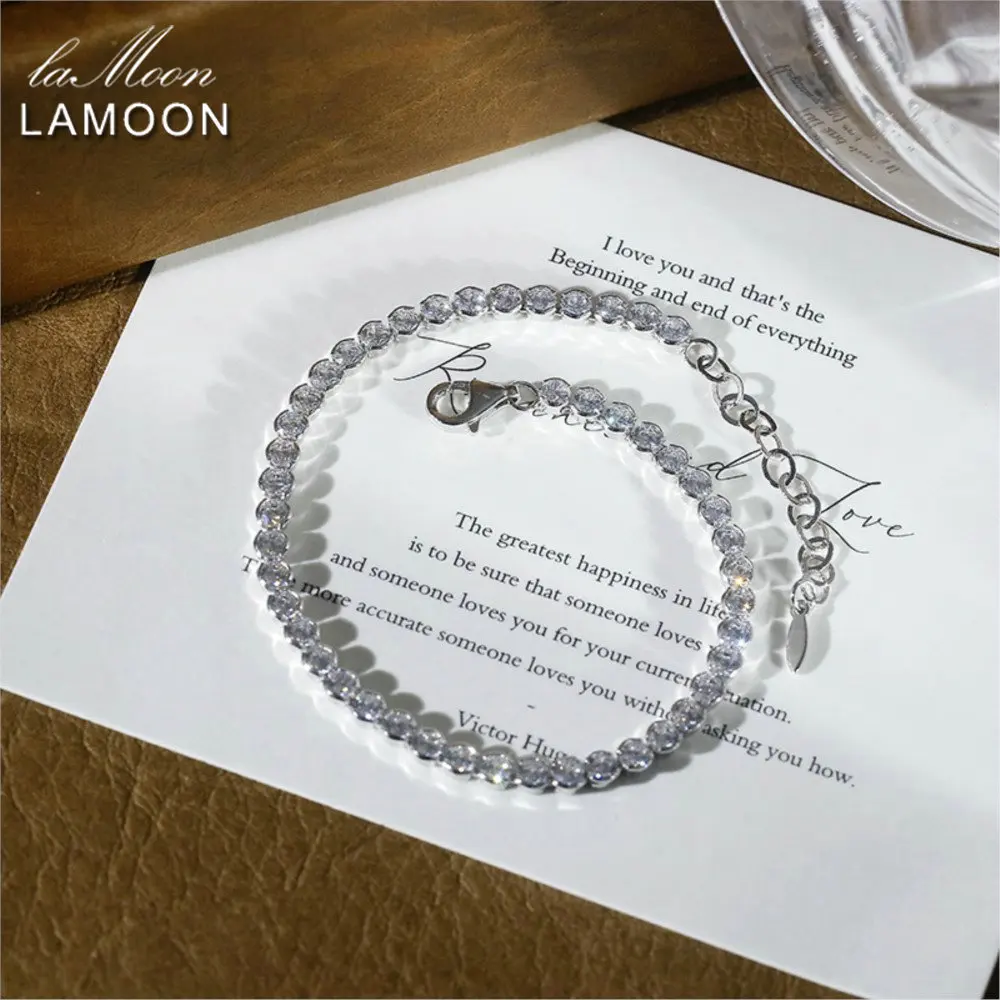 

LAMOON INS простой стильный модный браслет из стерлингового серебра 925 пробы с кубическим цирконом для женщин, изысканный вечерние блестящие ювелирные изделия, подарок