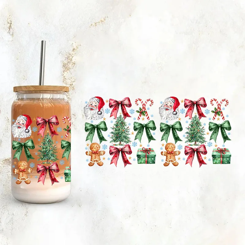 Merry Christmas Santa Claus UV DTF Transfer Sticker Libbey 16oz Glass Cups Wraps Coffee Mug Decals Xmas Party Home Decorations