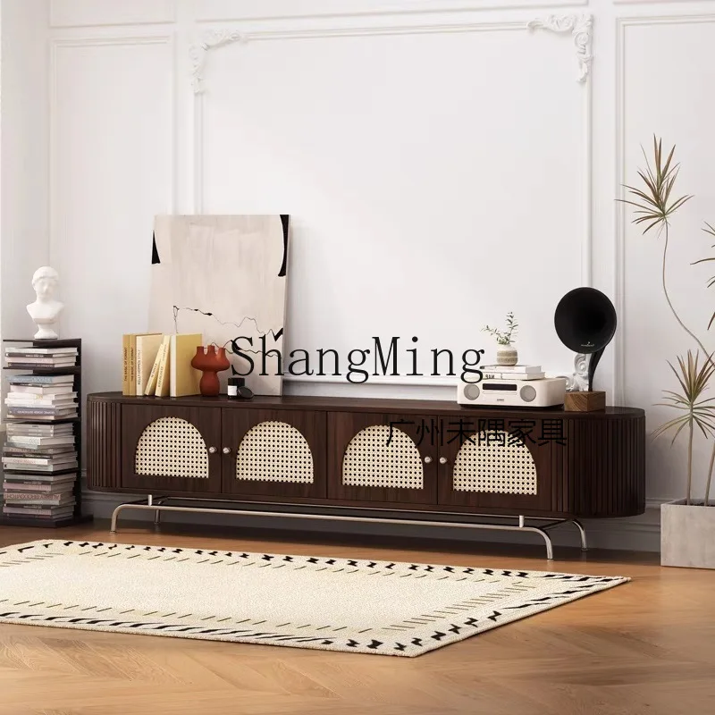 

CL Solid Wood Rattan Tea Table TV Cabinet Retro Small Apartment Simple Living Room Combination TV Floor-standing Home Use