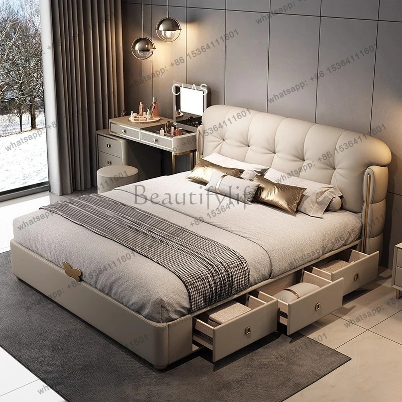 king size leather bed 2 people 180x200cm with 3 drawers soft comfortable Double bed luxury letto matrimoniale bedroom furniture