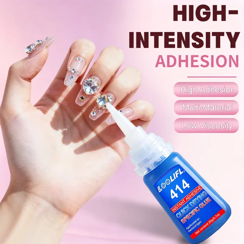 20g 414 Fast Dry Nail Glue Clear Instant Adhesive for False Nails Rhinestones Decorations Strong Long Lasting Bond for Nail Art