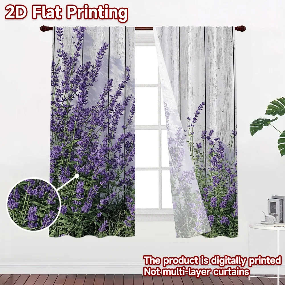 2D flat 2pcs Curtain Modern Minimalist Style Lavender Against White Fence Digitally printed polyester, colorfast Party & Holiday