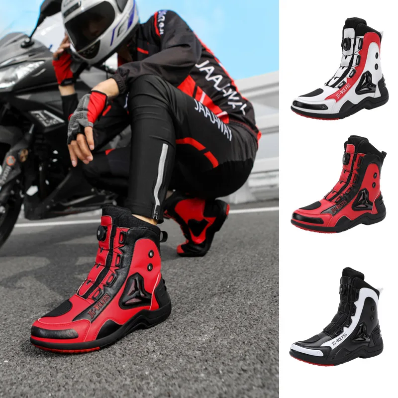 Men's Outdoor Motorcycle Riding Boots for Cycling Off-Road Racing Durable Waterproof Shock Absorbing Hiking Work Boots