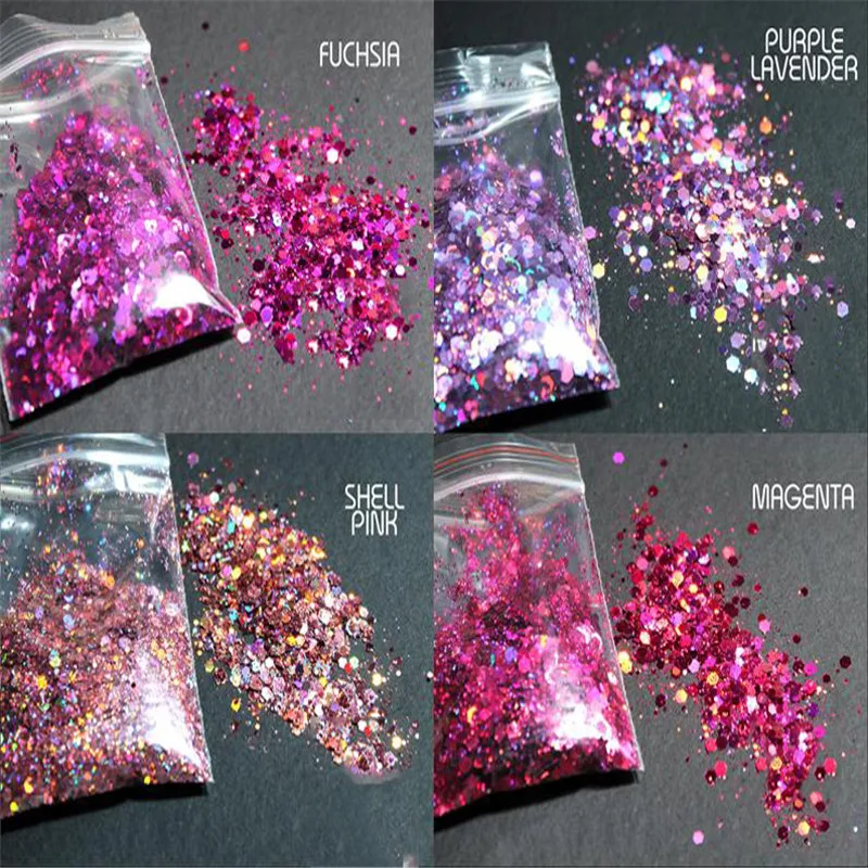 50G/Bag Holographic Chunky Bulk Glitter Colorful Mixed Hexagon Chunky Glitter Body/Eye/Face Glitter Nail art Decoration 1 Bag