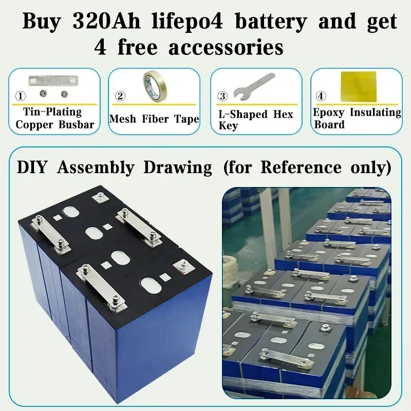 32PCS New 3.2V Lifepo4 320Ah Rechargeable Battery Pack DIY 12V24V 48V RV Solar Energy Storage High Energy Golf Cart Battery