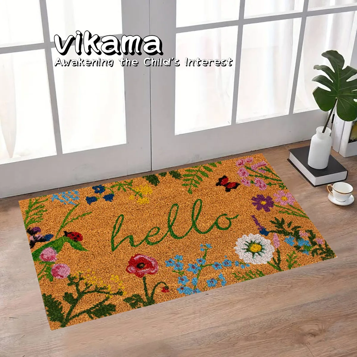 VIKAMA Fashion Letters Crystal Velvet Welcome Door Mat Home Kitchen Bathroom Machine Washable Non-slip Carpet