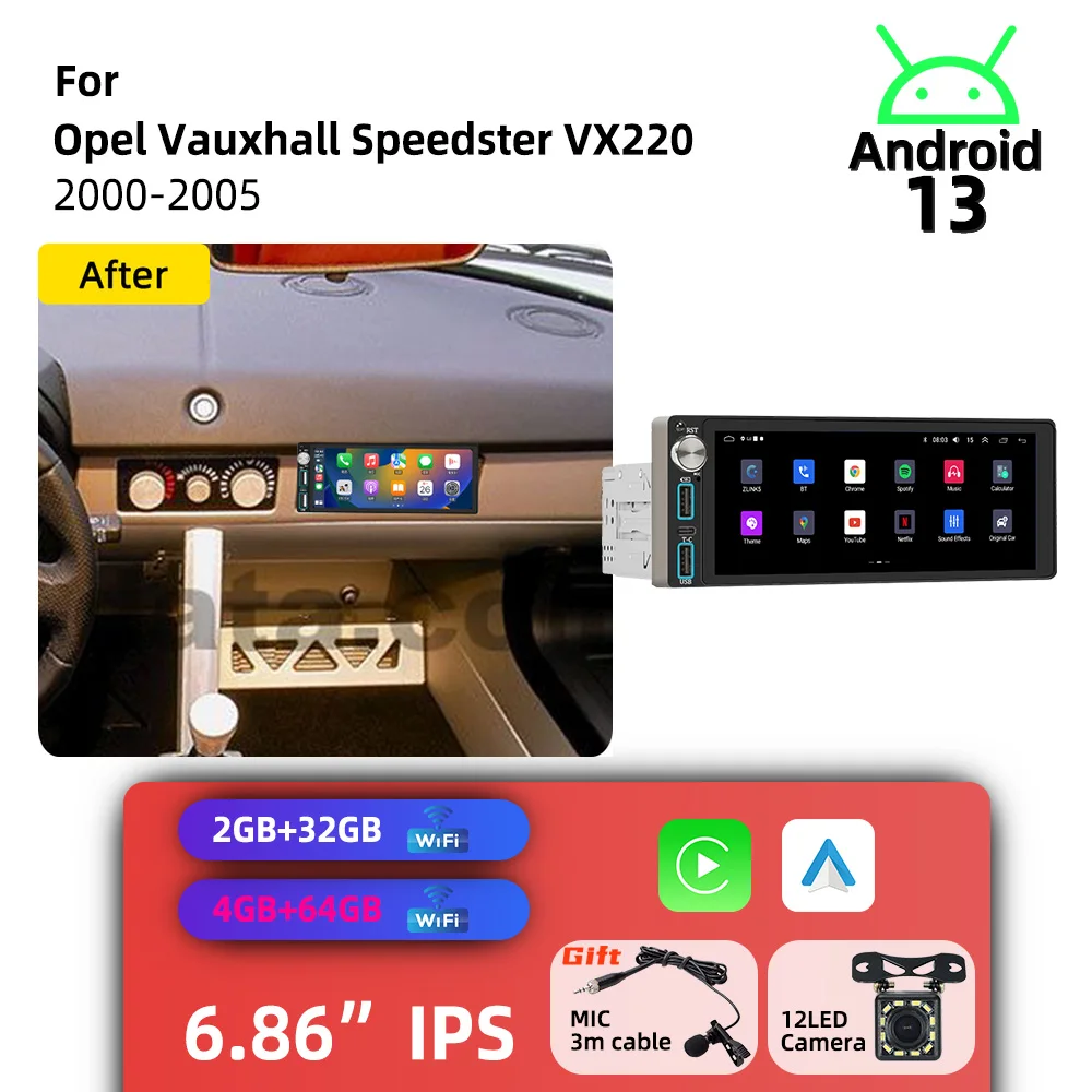 6.86 inch Screen for Opel Vauxhall Speedster VX220 2000-2005 Android 1Din Car Stereo Carplay GPS Car Multimedia Autoradio Radio