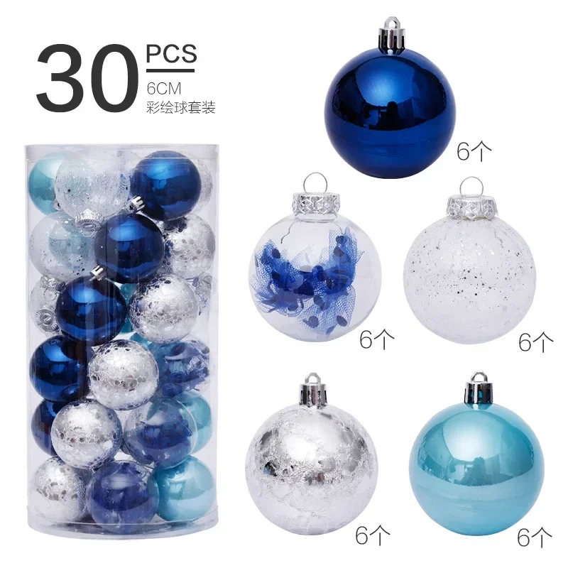 Boule de Noël Transparente Bleue pour la Maison, Pendentif d'Arbre, Cadeaux de ixde Vacances, 6cm, 30 Pièces