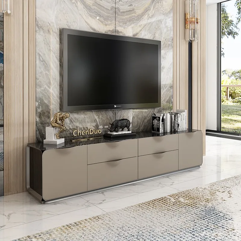 Modern simple TV cabinets after light extravagance modern living room glass TV cabinets are minimalist leather storage furniture