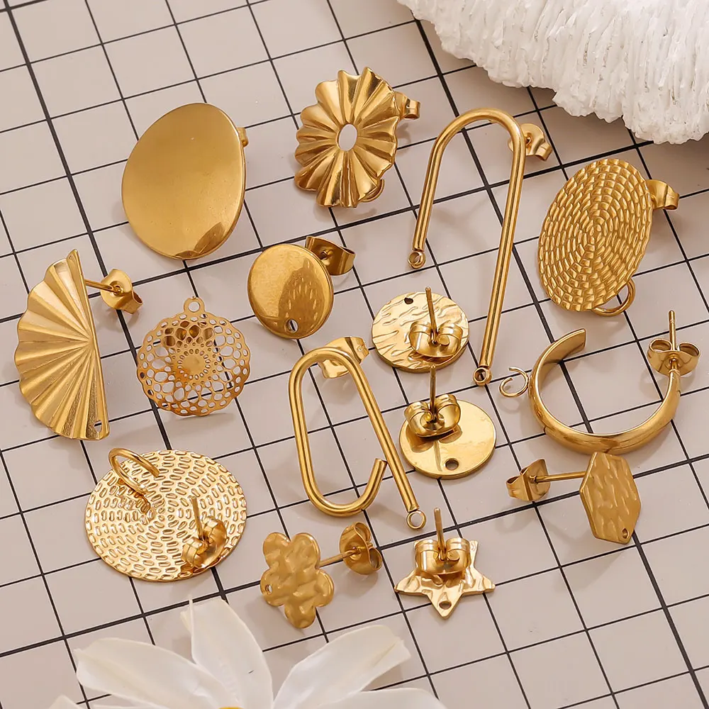 10pcs Stainless Steel Earrings 18K Gold Plate Flower Hooks Posts Earrings Base for Jewelry Making Supplies Wholesale Waterproof - view 5