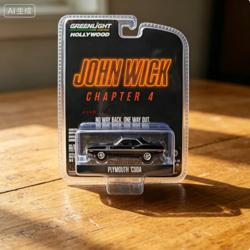 Green Light 1:64 Speed Chase 4-John Wick 1971 Plymouth Cuda car Model Collecttion Toys Gifts Car Model Toy For Boys Gifts