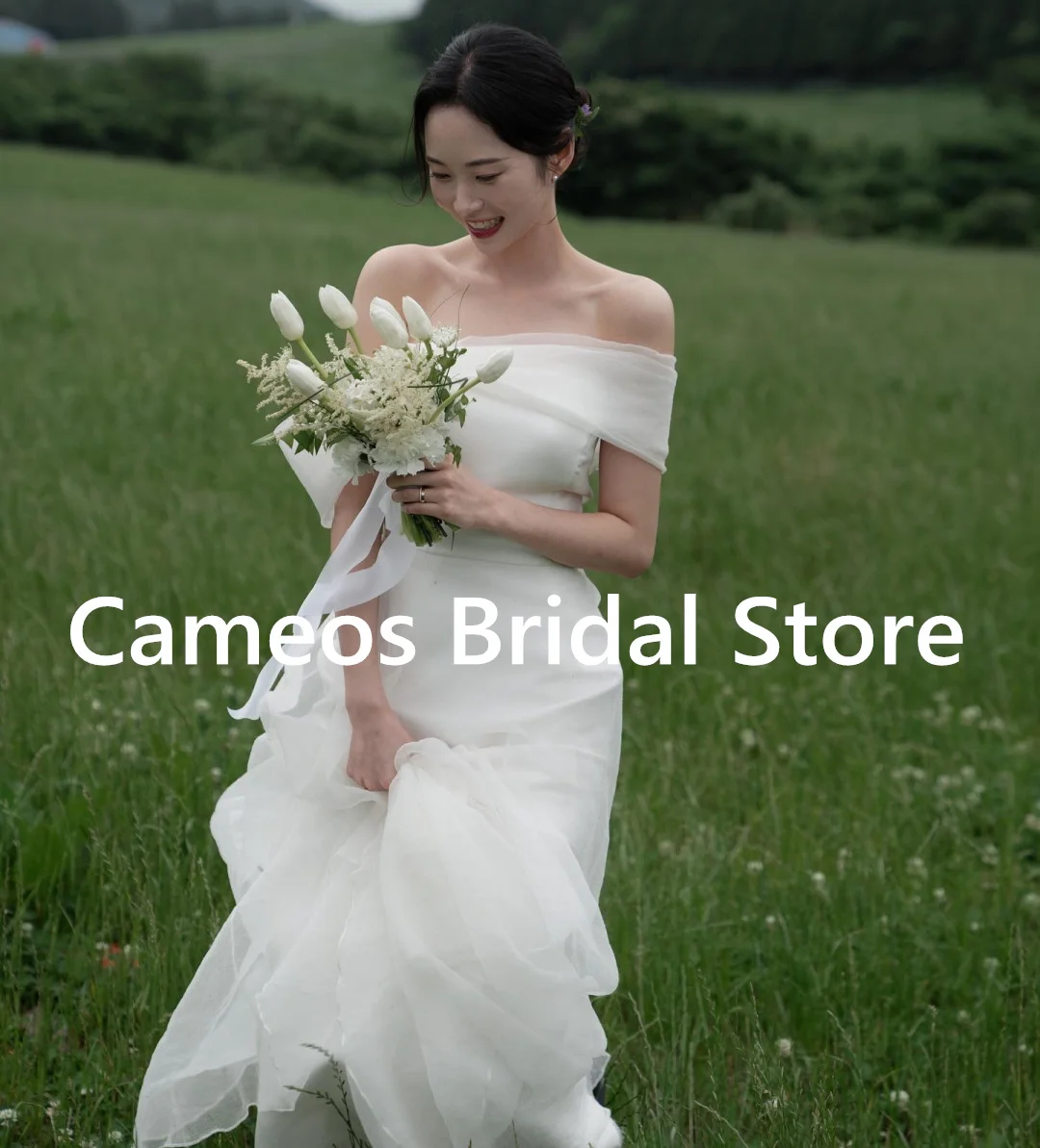 2023 Elegant Ivory Customized Korea Bride Dresses 웨딩드레스 Wedding Dress Organza Evening Dress Halter High Split Bridal Gown