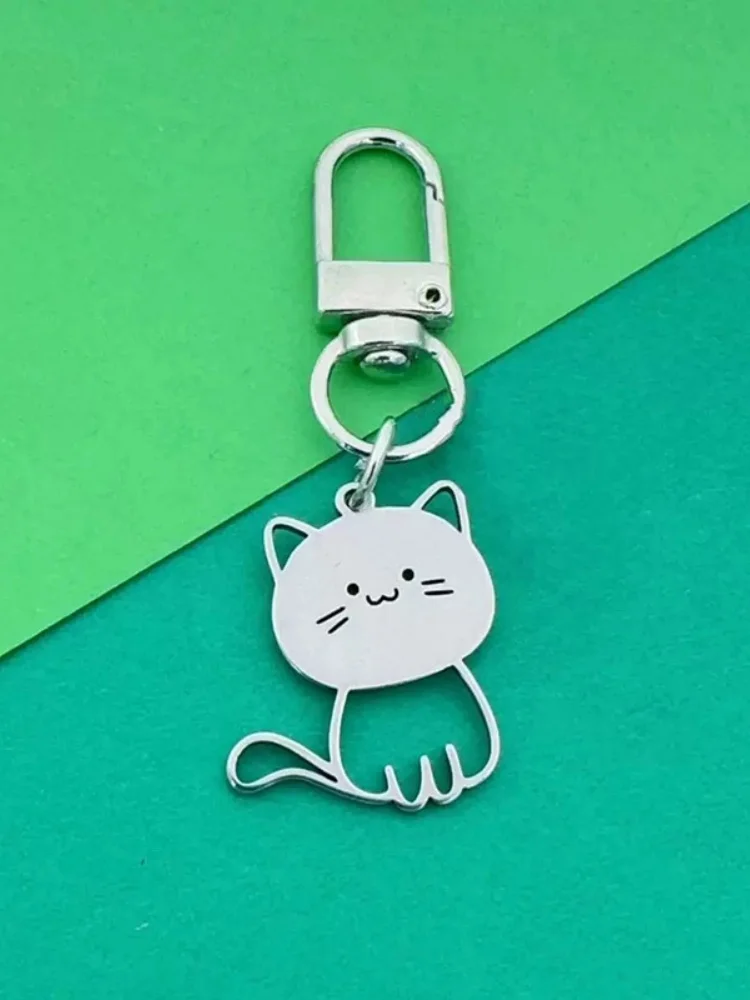 New Cute Cat Keychain Men Women Stainless Steel Metal Holder Keyring Versatile Couple Jewelry Valentine Day Leisure Gift image 6
