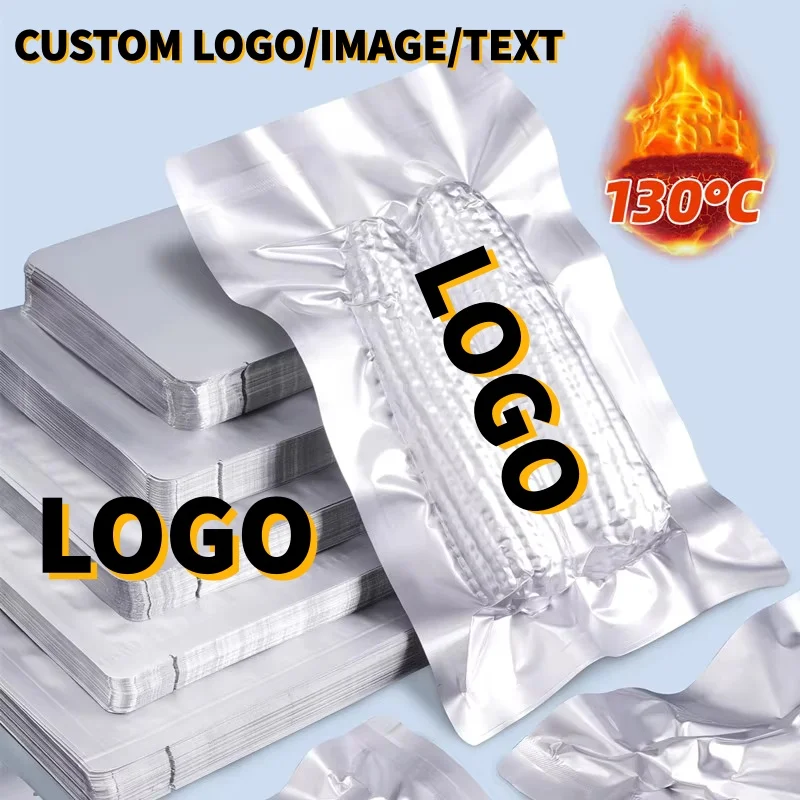 

100PCS Open Top High Temp Aluminum Foil Vacuum Bags Chicken Fish Seafood Meat Sausage Snack Fruits Vegetables Freezer Pouches