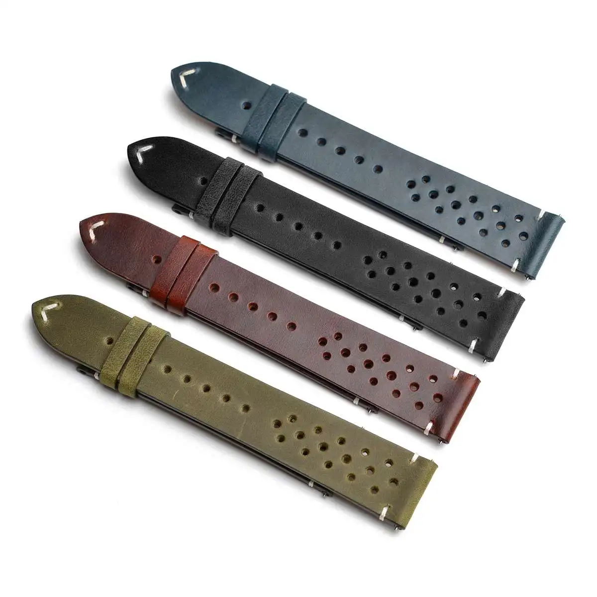 WOCCI Genuine Leather Watch Bands 18mm 20mm 22mm Vintage Watchstrap Replacement Quick Release Green Black Brown Blue Unisex