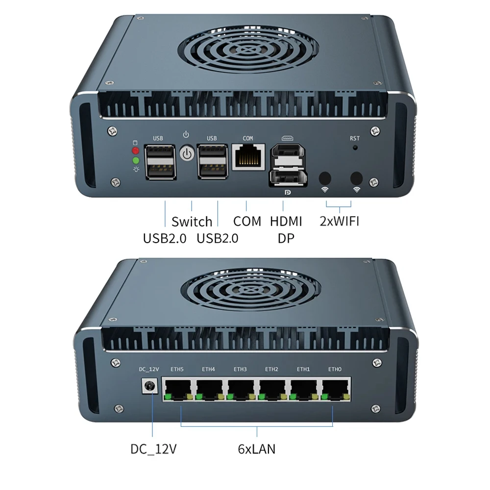 Fan Mini PC 6xi226-V 2.5G LAN Alder Lake-N150 13620H 1265U 2x pfSense Computer COM DDR5 Firewall Soft Router Server PC