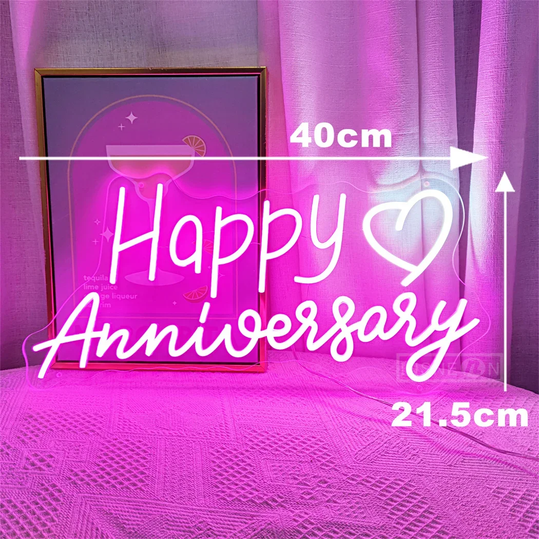 Happy Anniversary Neon Sign Wedding Anniversary Neon Sign Lights for Wall Decor Wedding Party Engagement For Women Birthday Gift