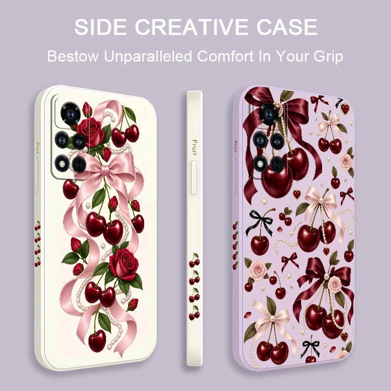 Cartoon Cherry Bow Pattern Case For Honor 600 Pro 400 70 Lite 500 200 90 Smart 50 SE 20 9C 9X Pro Drop Resistant Soft Cover Etui