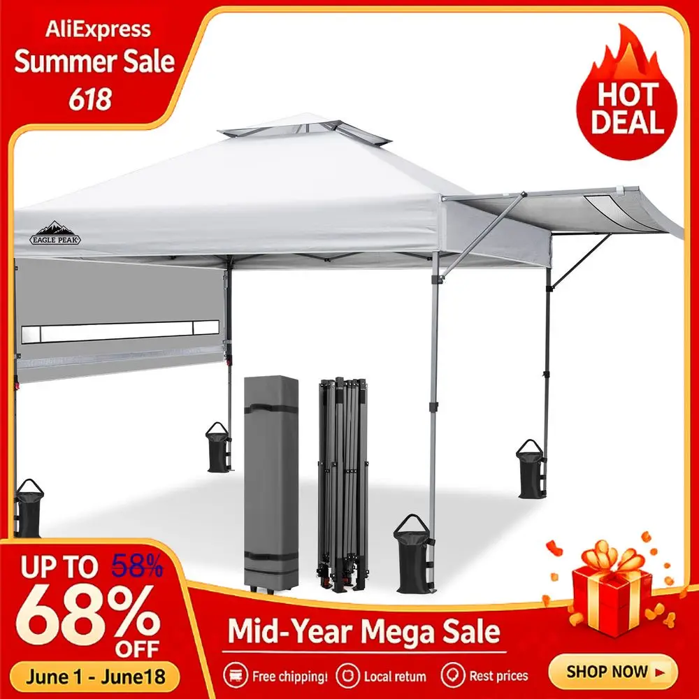 

17x10 Pop up Gazebo Canopy Tent Outdoor Instant Canopy Shelter with Adjustable Dual Half Awnings White Awnings, Custom