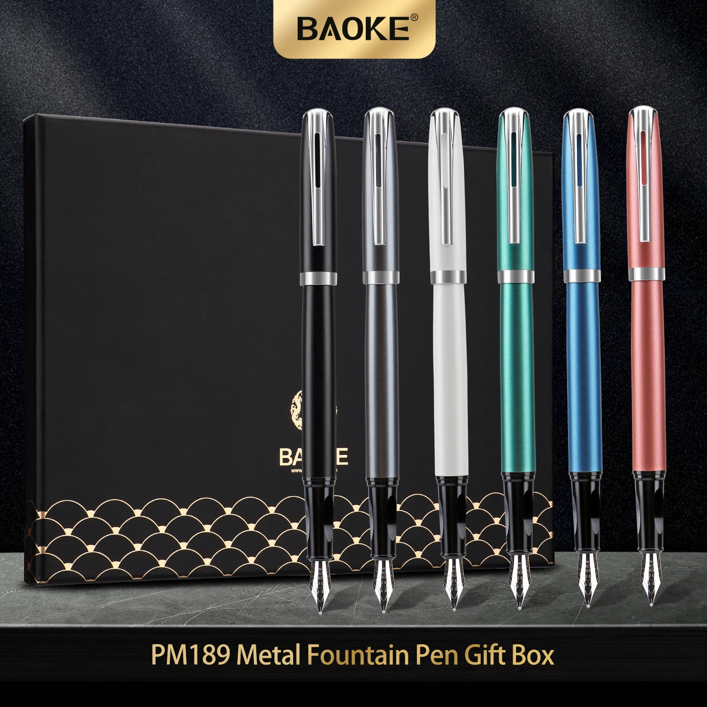 

BAOKE PM189 Роскошная металлическая перьевая ручка, подарочный набор, иридиевый наконечник ручки, 6 стволов, цвет для подарочного футляра, каллиграфии, плавного письма