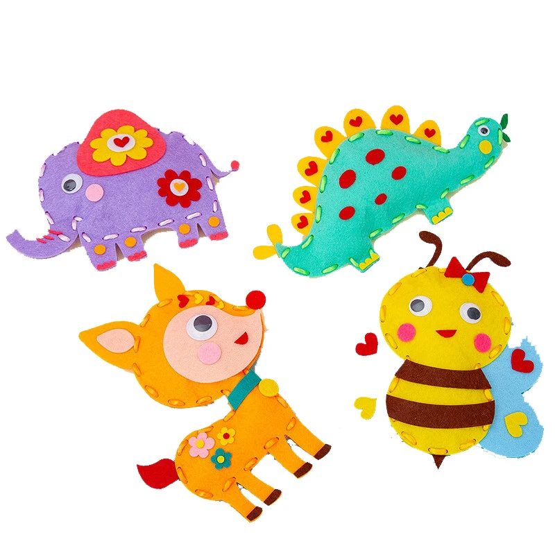 3Pcs DIY Sewing Felt Craft Kit Toy Cartoon Animal Pattern Fine Motor Skill Non-woven Handmade Beginners Kids Early Education Toy