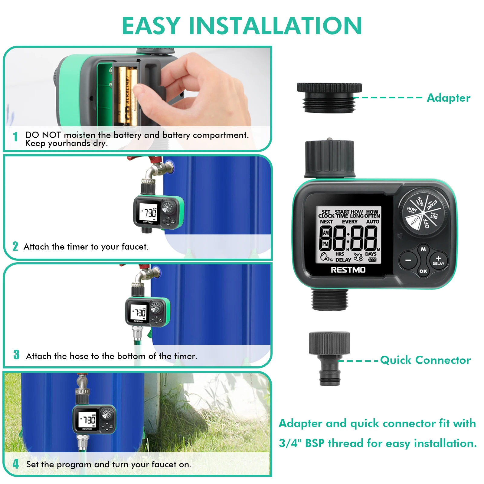 2PK Ball Valve Garden Hose Sprinkler Timer Low Pressure Outdoor Faucet Controller Manual Automatic Watering for Lawn Irrigation
