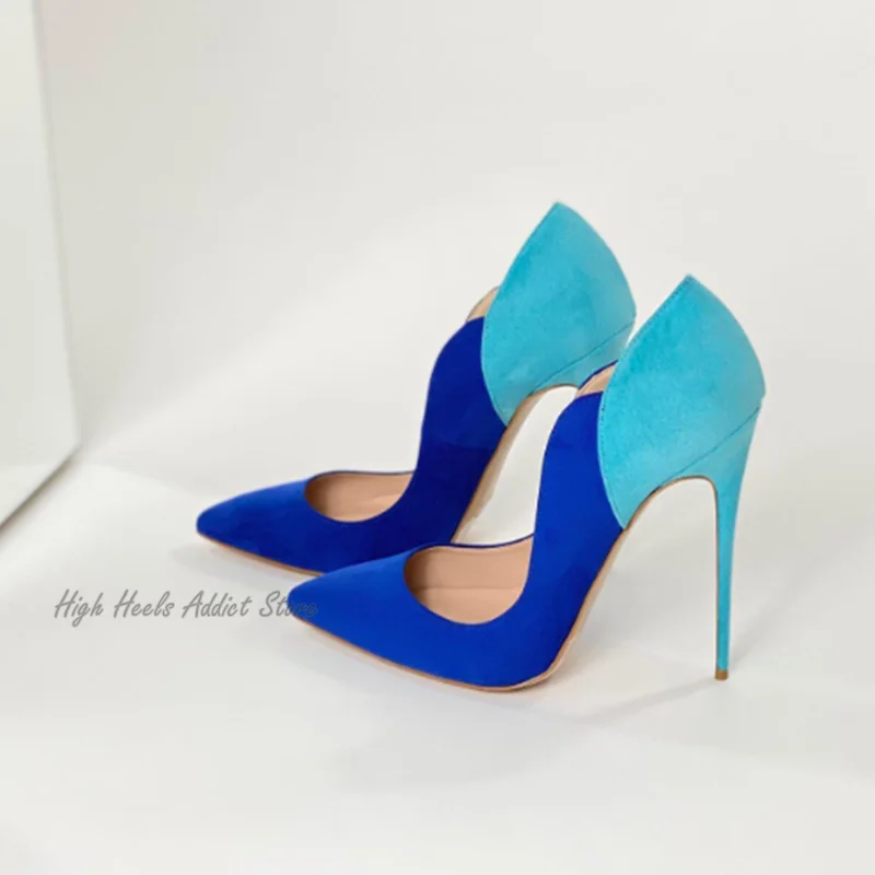 مختلط الألوان جلد الغزال مضخات 12 \ 10 \ 8 سنتيمتر أشار تو الضحلة عالية الكعب النساء كبيرة الحجم الفاخرة مثير أنيقة أحذية الحفلات 2025