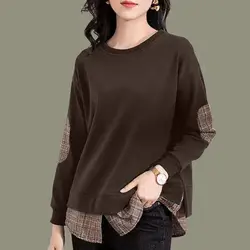 Minnie Cotton Fake Two Piece Sweatshirt Female Autumn Winter New Korean Version Loose Fit Solid Color Casual Long Sleeved Top