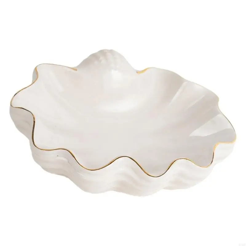 Elegant White Ceramic Shell Shaped Jewelry Storage Tray for Rings and Earrings E0BF